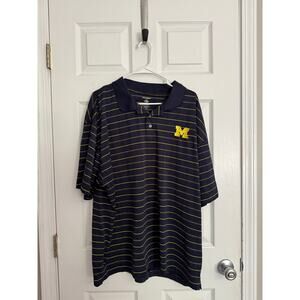 Pro Edge University of Michigan Athletic Polo Shirt Blue w/ Yellow Stripes 2XL